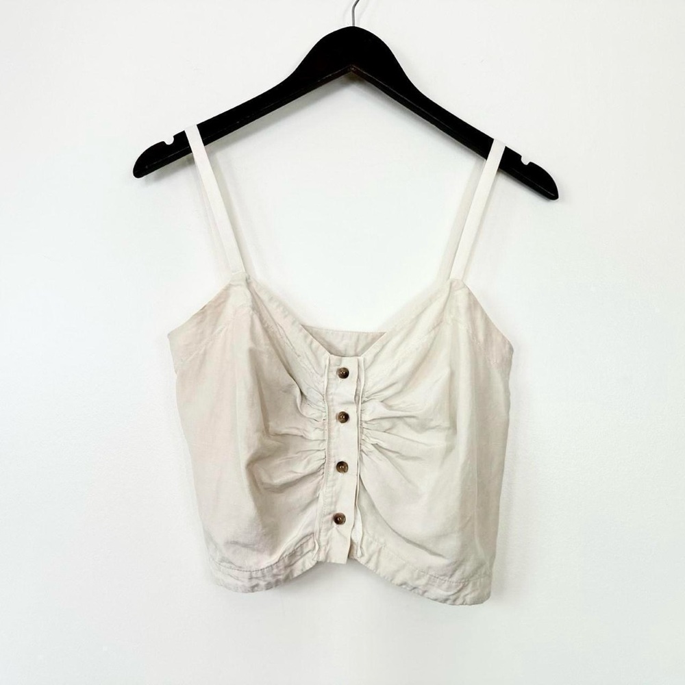 Rachel Comey Ruched Button Front Natural Strappy Cropped Tank Top size small
